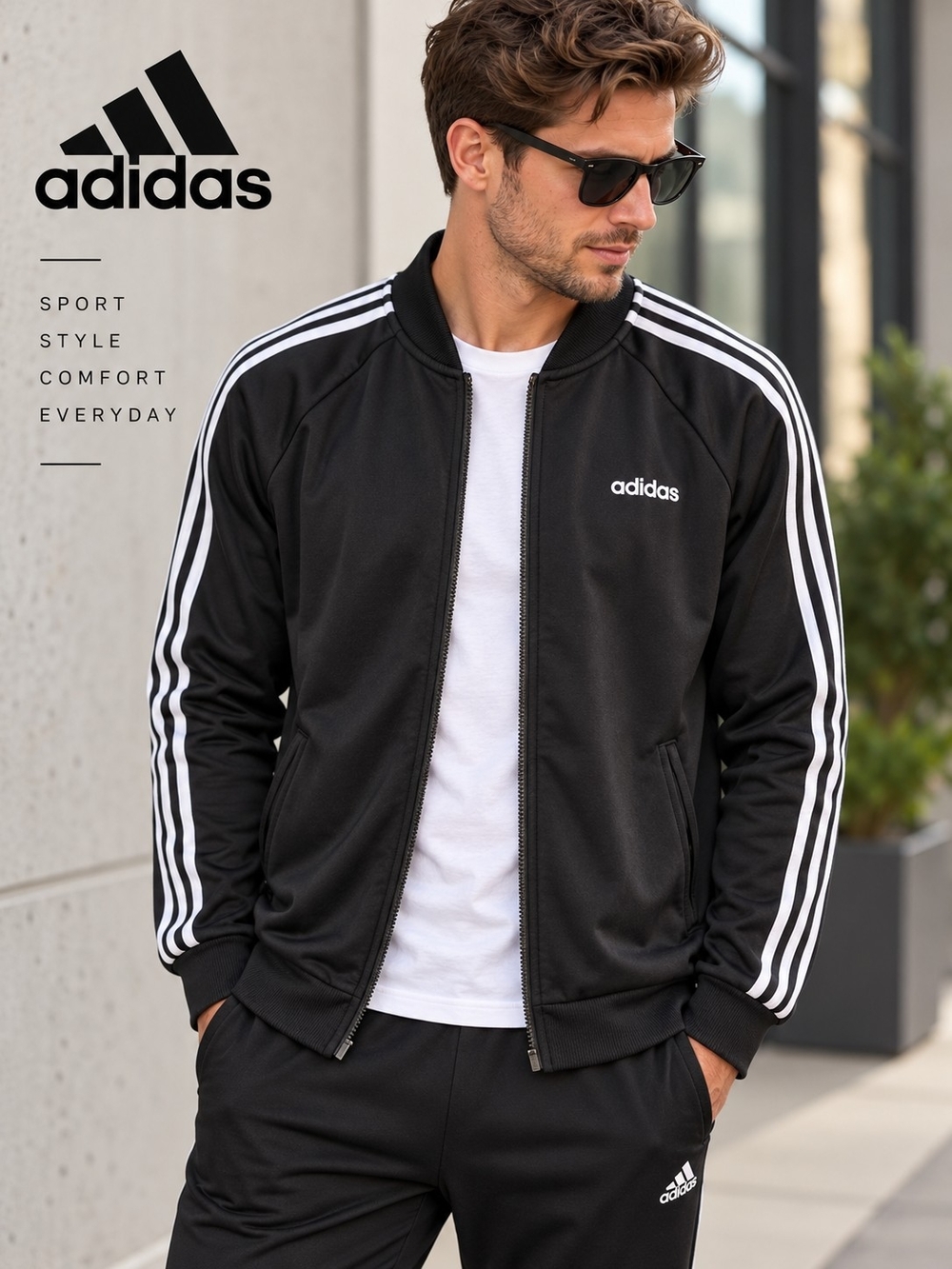 Adidas Men’s Medium 3-Stripes Track Jacket Black White Full Zip Bomber DZ7067